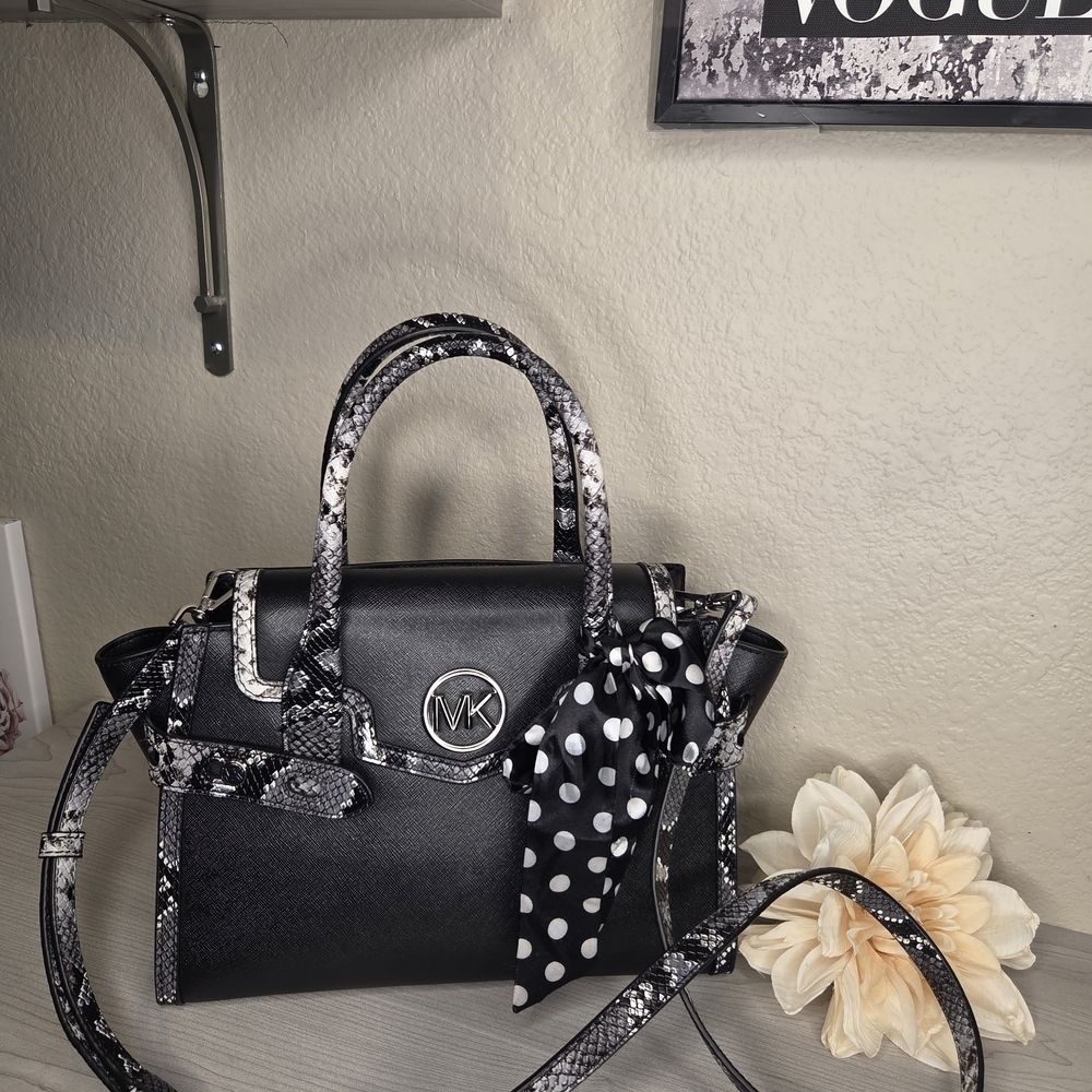 Michael kors Black Satchel with Black and white snake trim. NWOT. - Picture 6 of 6
